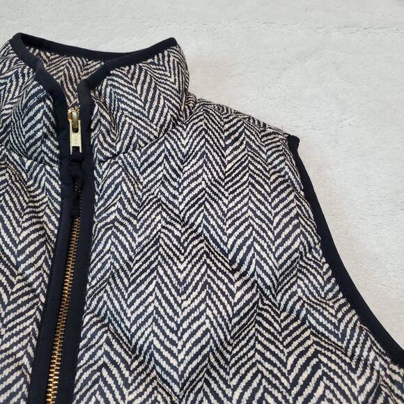 J. Crew Ivory Black Herringbone Print Quilted Zipper Vest Small Outdoor Gorp - Picture 6 of 10